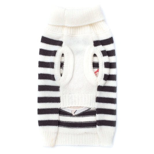 Striped Snowman Dog Sweater, gray/off white, product view 2