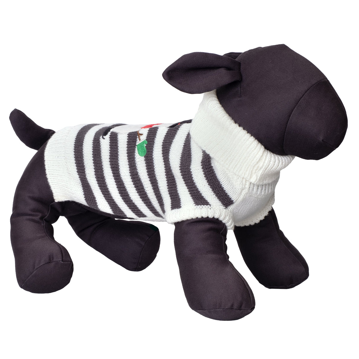 Striped Snowman Dog Sweater, gray/off white, product view 3