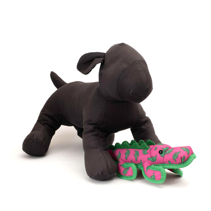 Pink and Green Alligator Squeaky Dog Toy in green, product view 2