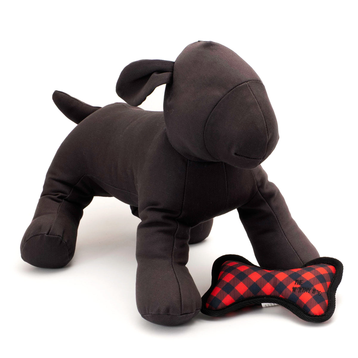 Bias Buffalo Plaid Bone Dog Toy – Red, Sizes S, L