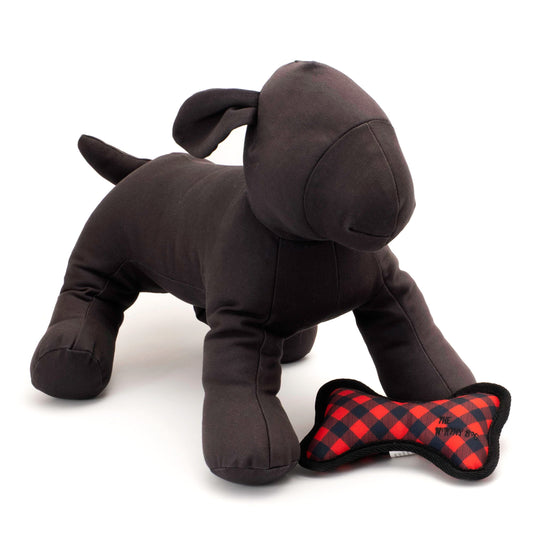 Bias Buffalo Plaid Bone Dog Toy – Red, Sizes S, L