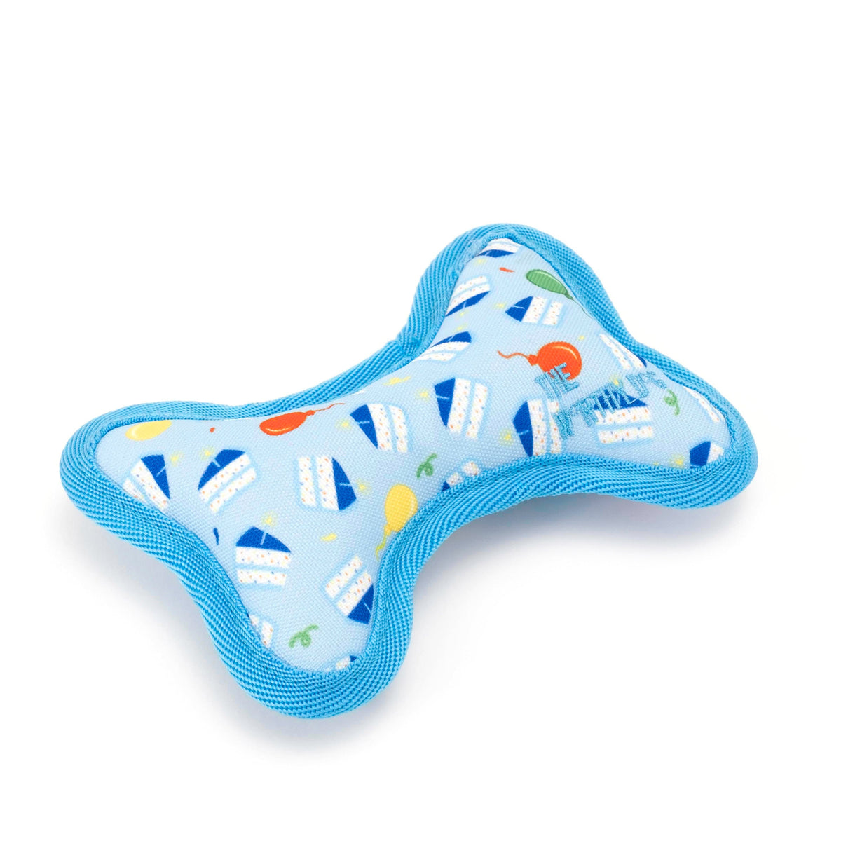 Blue Birthday Boy Bone Squeaky Dog Toy in blue, product view 2