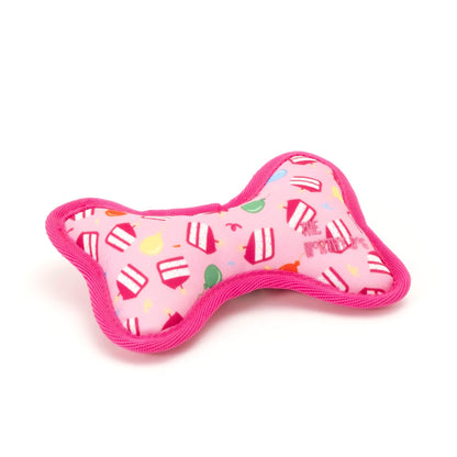 Pink Birthday Girl Bone Squeaky Dog Toy in pink, product view 3