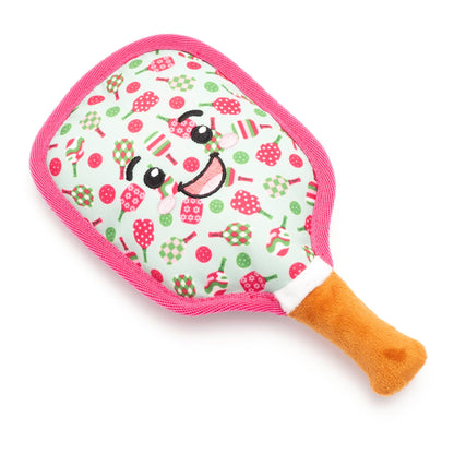Pickleball Paddle Squeaky Dog Toy, Pink paddle angled view