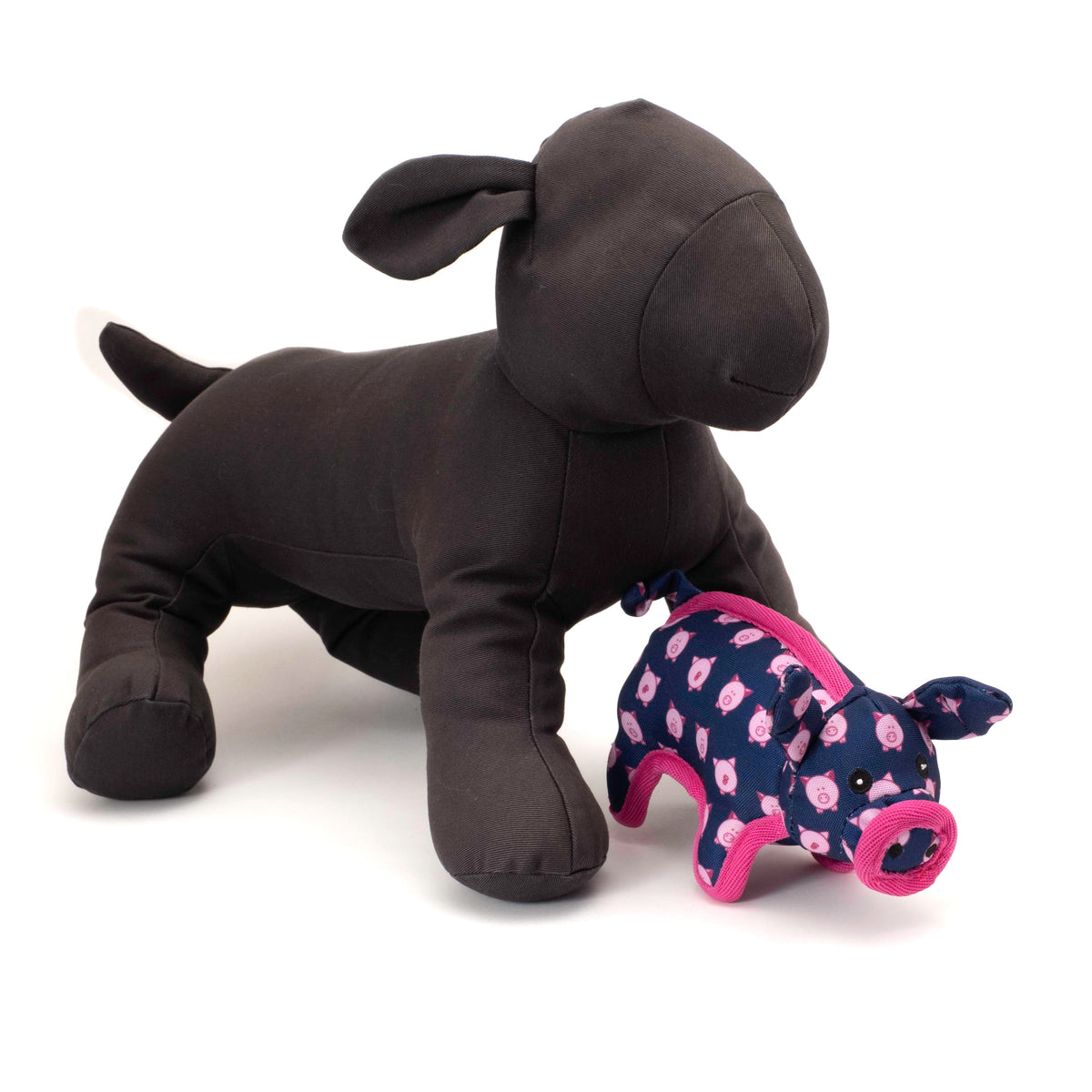 Navy and Pink Pig Squeaky Dog Toy in navy, product view 3
