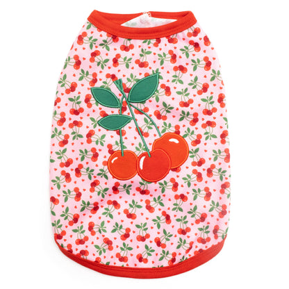 Cherries Jubilee Dog Tank Top – Polyester, Pink, Sizes XS–XXL