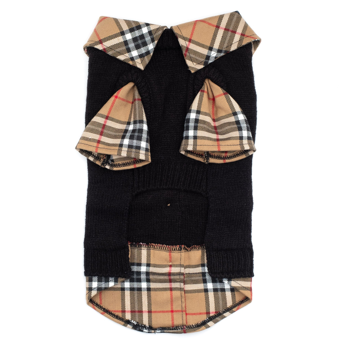 Two-Fer Cardigan Dog Sweater – Acrylic, Black & Black/Beige, Sizes XXS–XXL