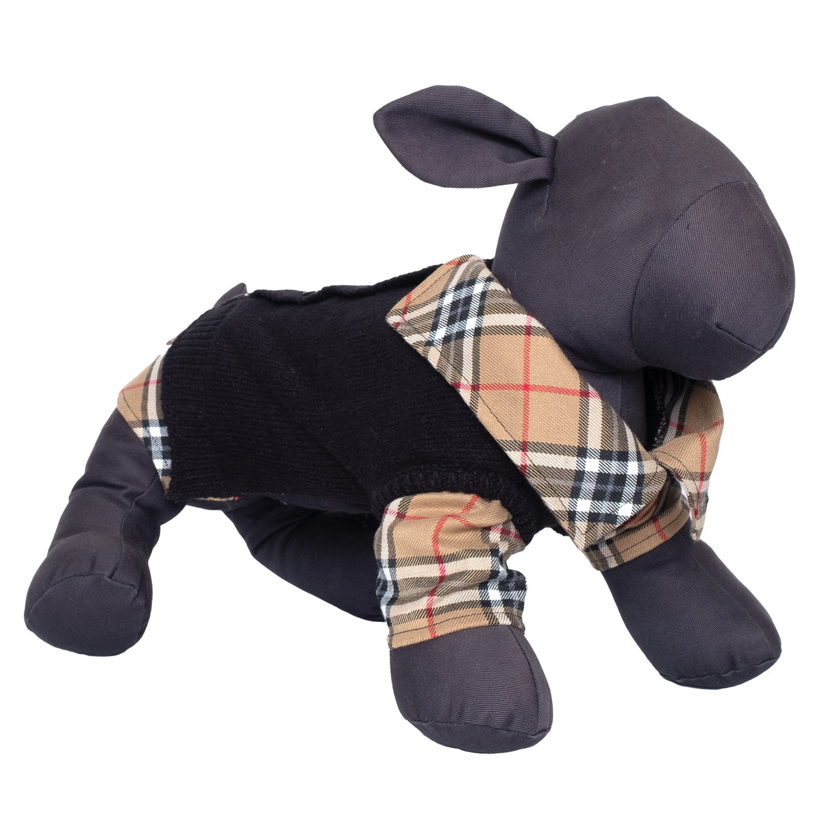 Two-Fer Cardigan Dog Sweater – Acrylic, Black & Black/Beige, Sizes XXS–XXL