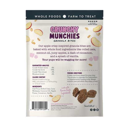 Health Extension Crunchy Munchies Appley Crisp Dog Treats 5 oz back package