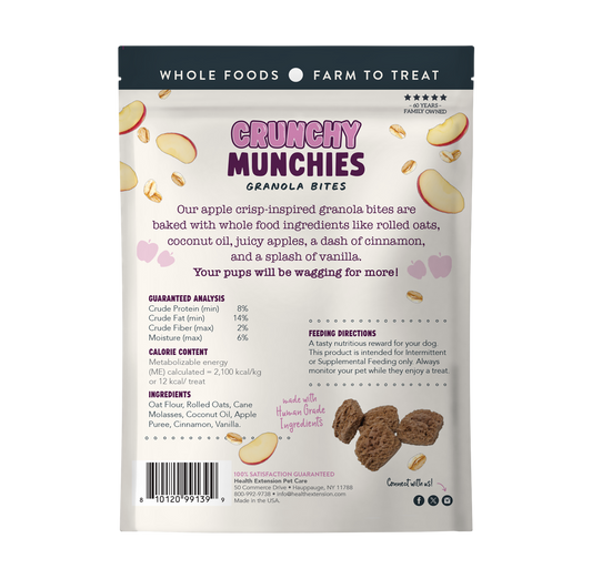 Health Extension Crunchy Munchies Appley Crisp Dog Treats 5 oz back package