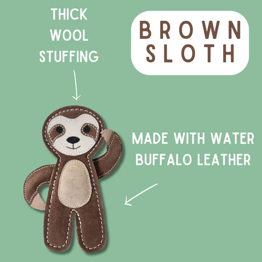 Natural Leather & Wool Sloth Dog Toy – Extra Tuff Chew & Tug Toy for All Breeds | Eco-Friendly & Durable